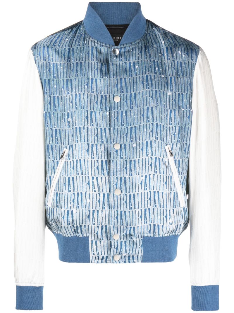 Blue Gradient Repeat Silk Bomber Jacket
