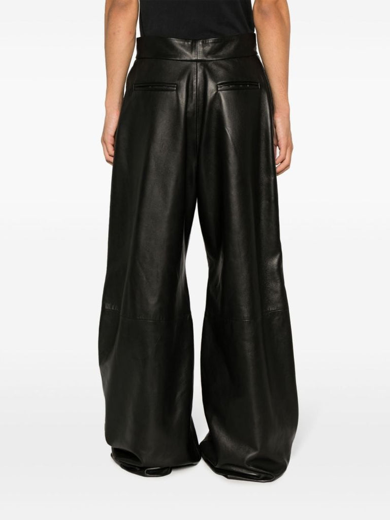Black Wide-leg Leather Trousers