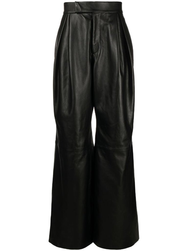 Black Wide-leg Leather Trousers