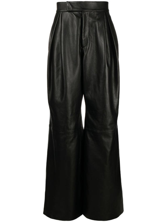 Black Wide-leg Leather Trousers