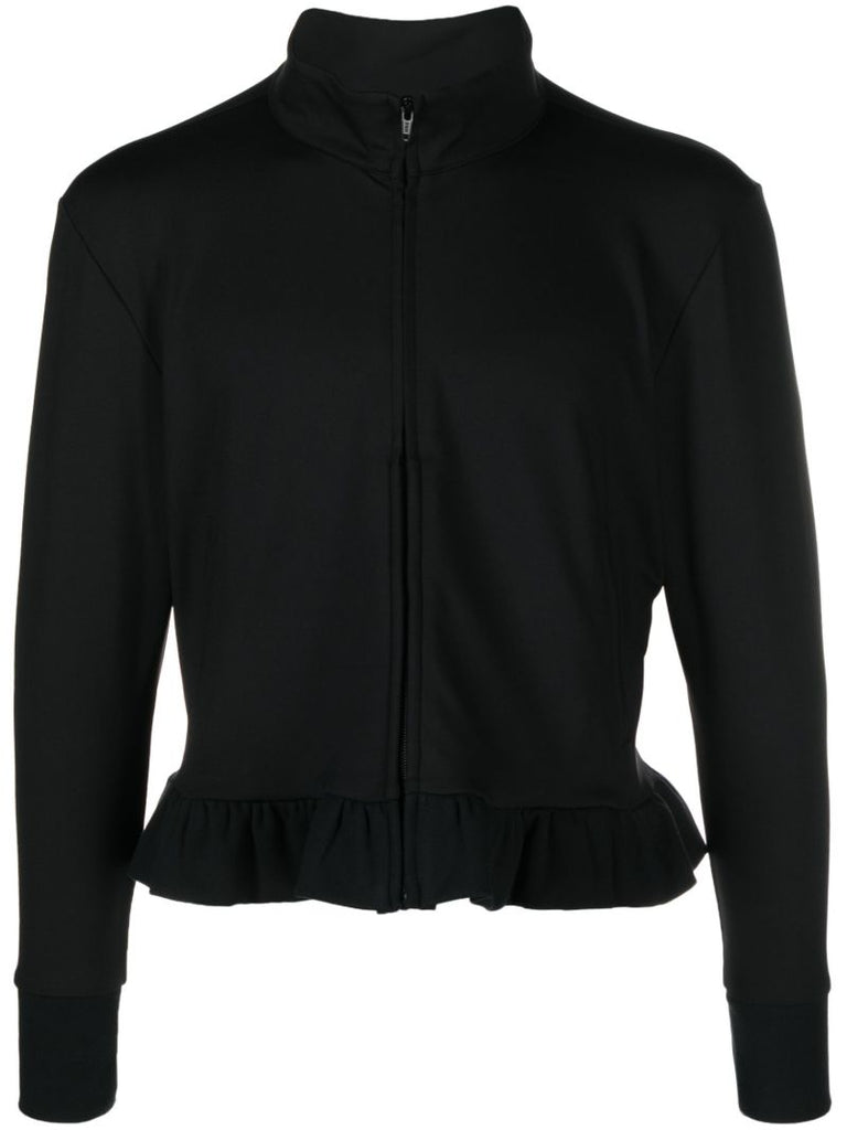 Black Peplum-hem Zip-up Jacket