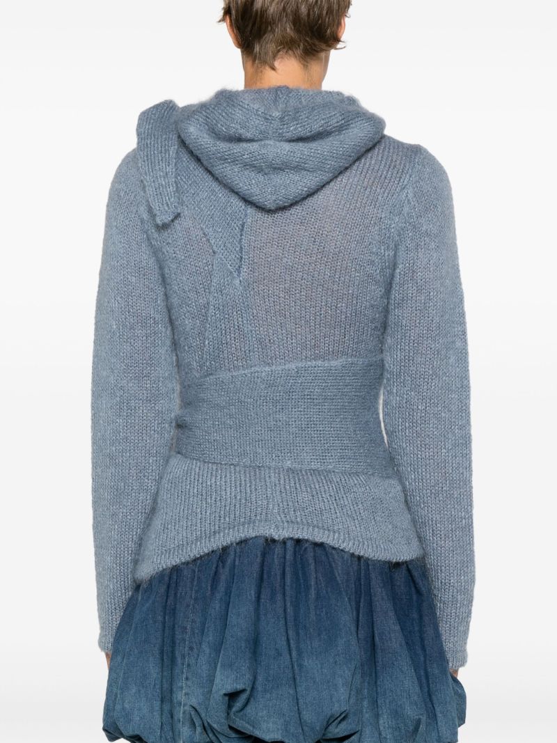Blue Tie-fastening Mohair Hoodie