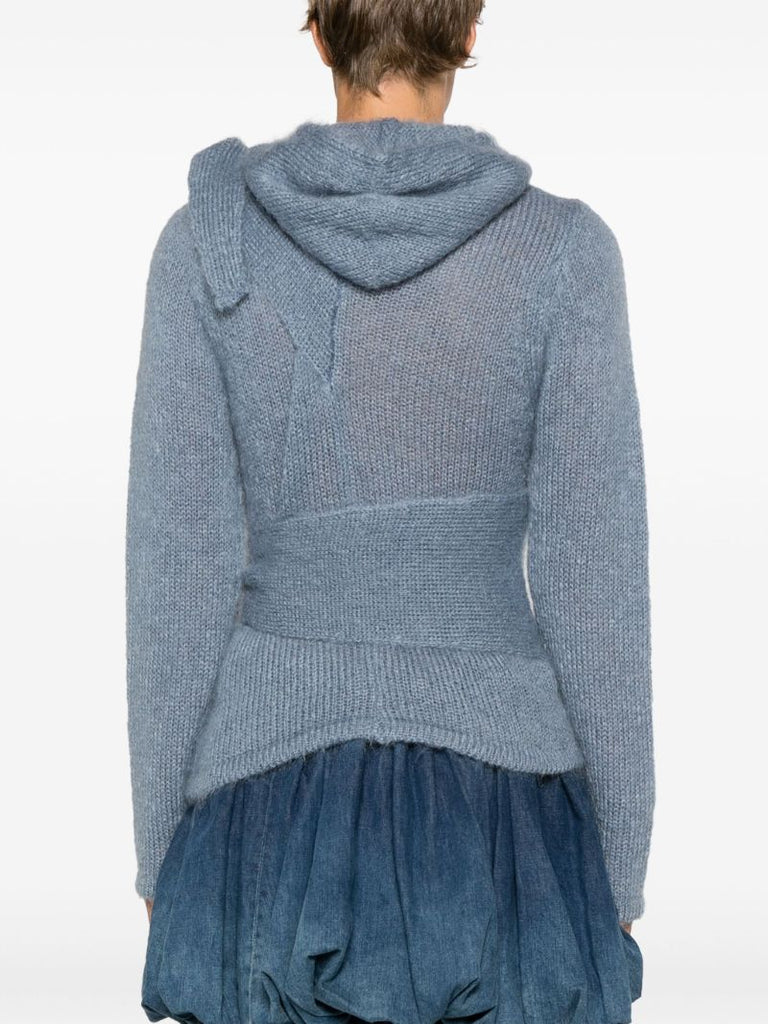 Blue Tie-fastening Mohair Hoodie