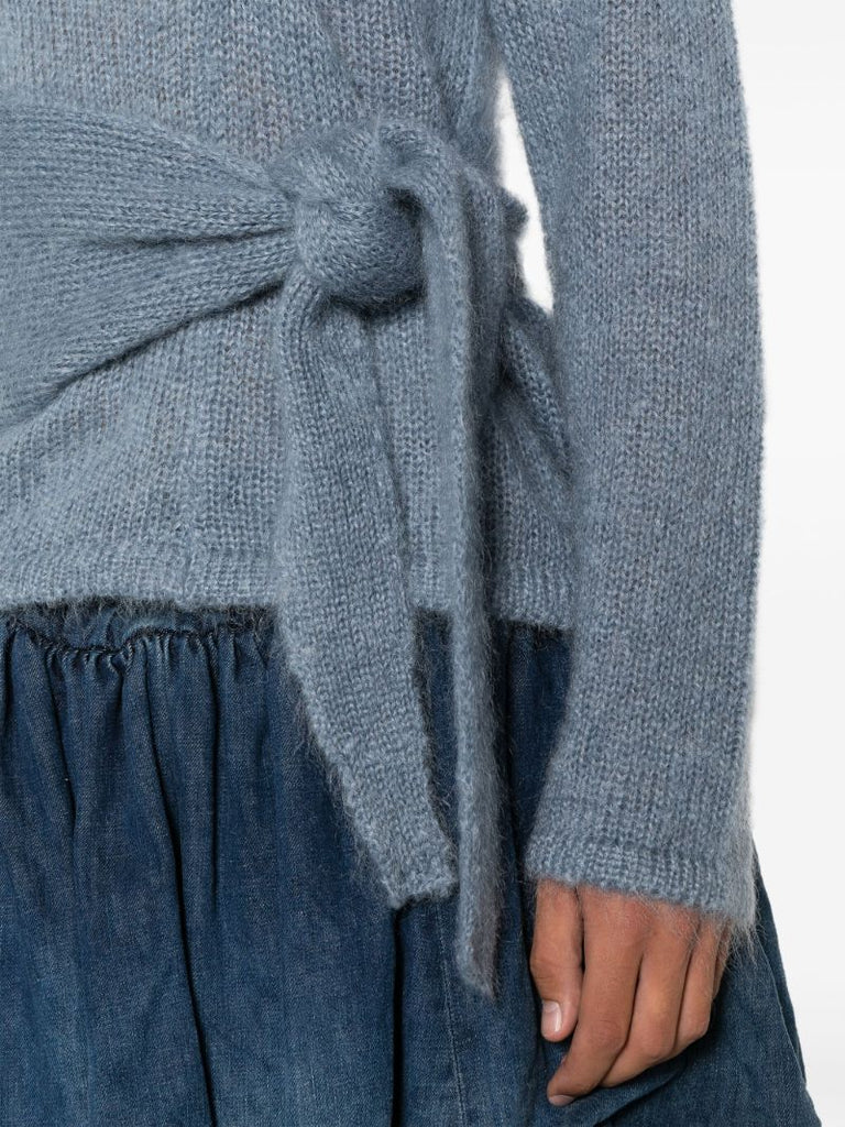 Blue Tie-fastening Mohair Hoodie