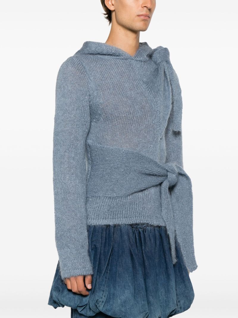Blue Tie-fastening Mohair Hoodie