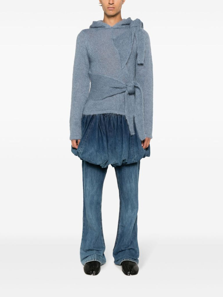 Blue Tie-fastening Mohair Hoodie