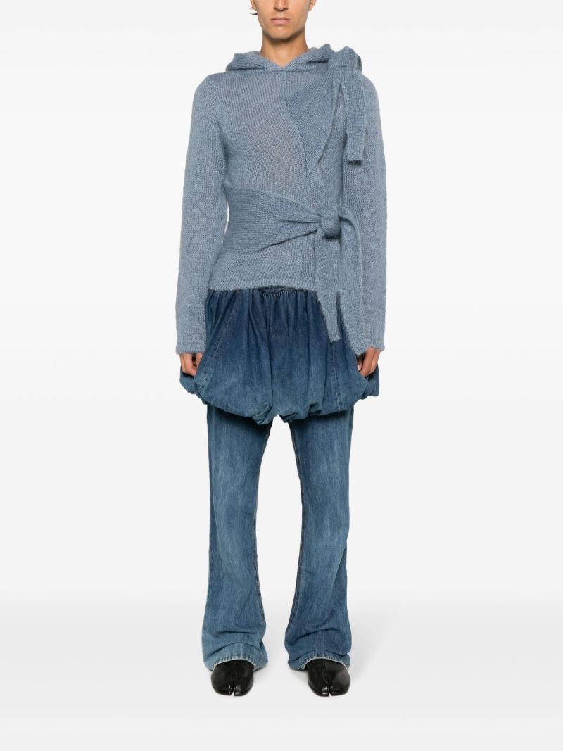 Blue Tie-fastening Mohair Hoodie