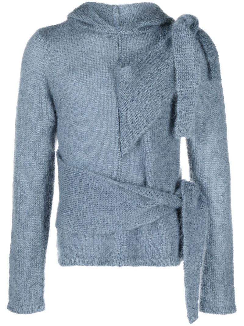 Blue Tie-fastening Mohair Hoodie