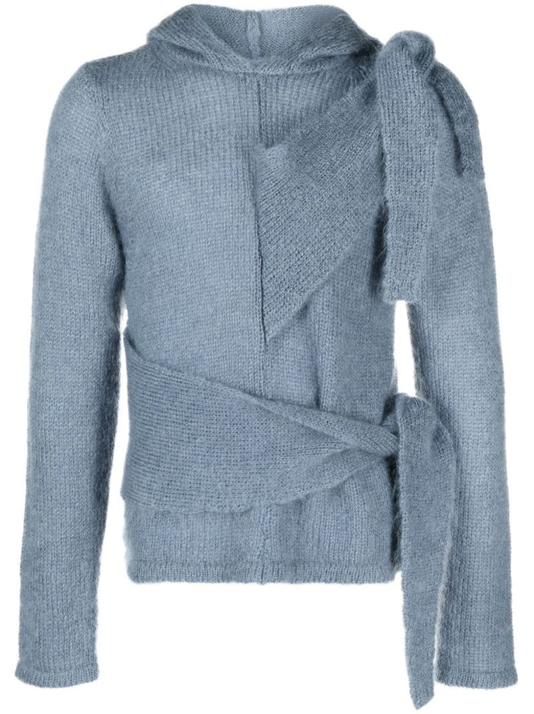 Blue Tie-fastening Mohair Hoodie