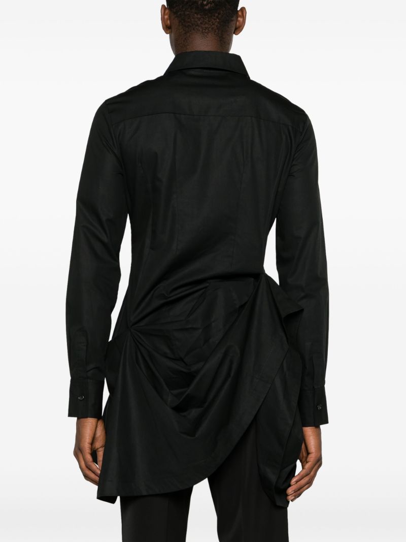 Black Asymmetric Gathered Cotton Shirt