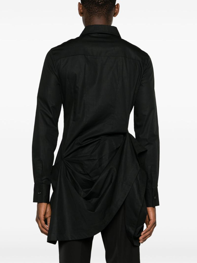 Black Asymmetric Gathered Cotton Shirt