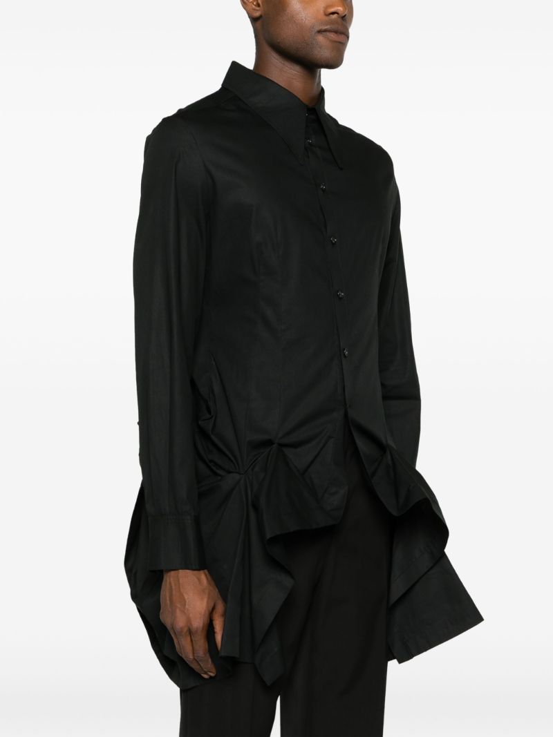 Black Asymmetric Gathered Cotton Shirt