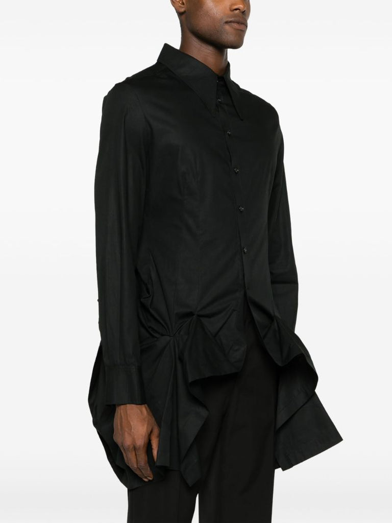 Black Asymmetric Gathered Cotton Shirt