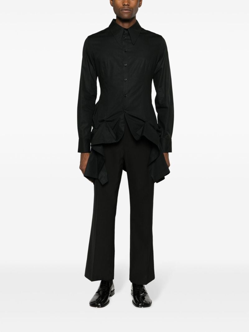 Black Asymmetric Gathered Cotton Shirt