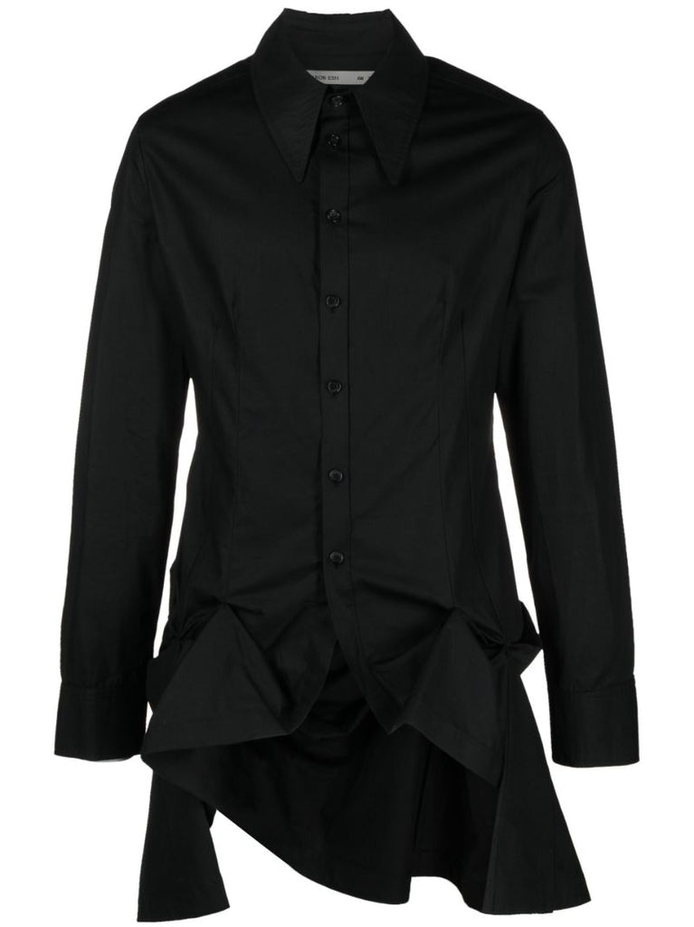 Black Asymmetric Gathered Cotton Shirt