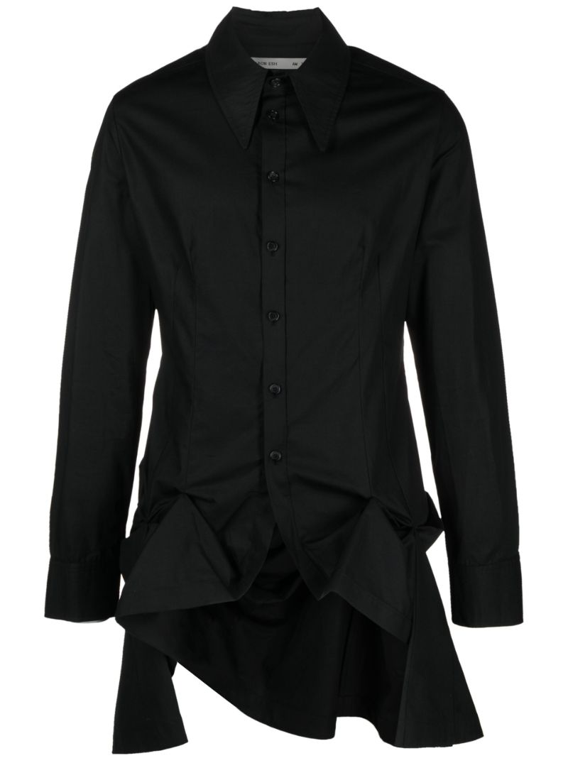 Black Asymmetric Gathered Cotton Shirt