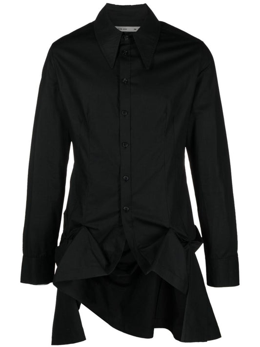 Black Asymmetric Gathered Cotton Shirt