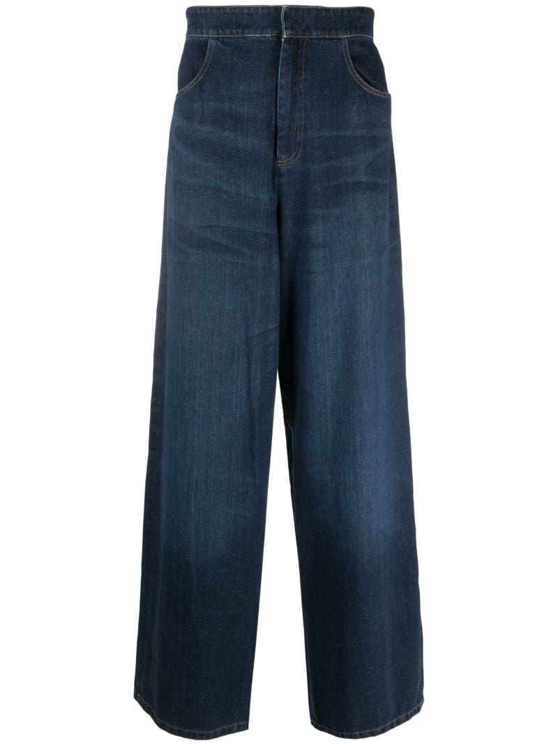 Blue Leather Cord Wide-leg Jeans