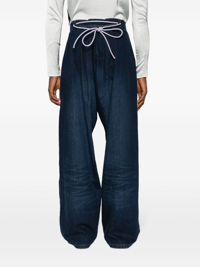 Blue Leather Cord Wide-leg Jeans