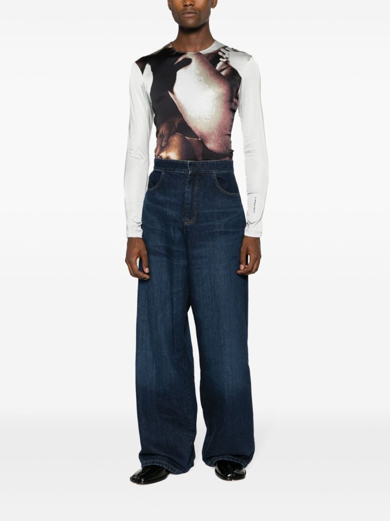 Blue Leather Cord Wide-leg Jeans