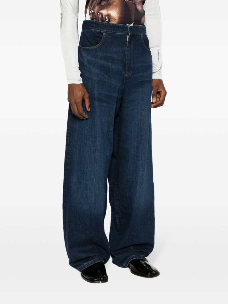 Blue Leather Cord Wide-leg Jeans