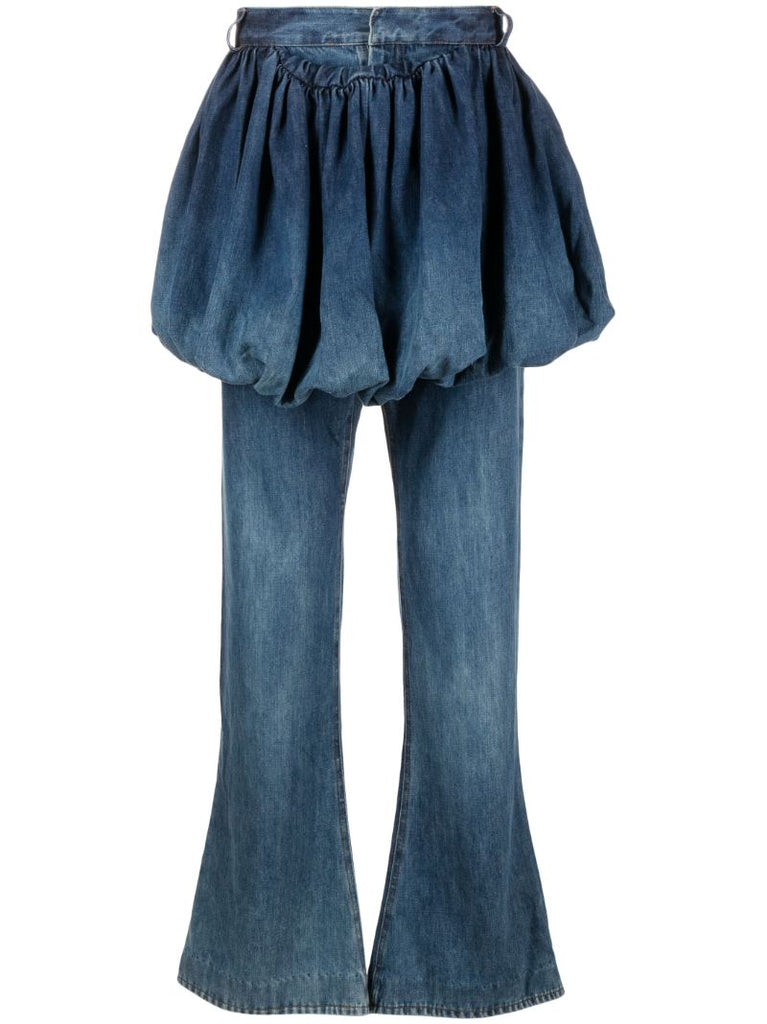 Blue Skirt Overlay Flared Jeans
