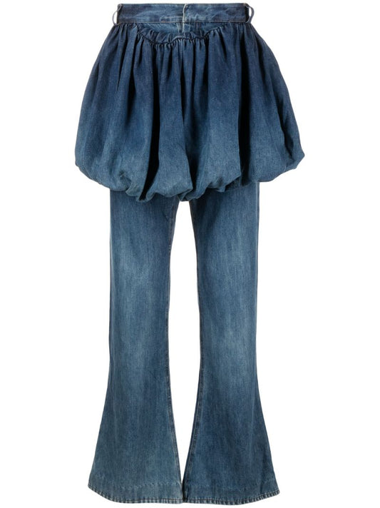 Blue Skirt Overlay Flared Jeans