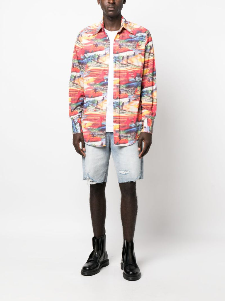 Red Sunset Print Cotton Shirt