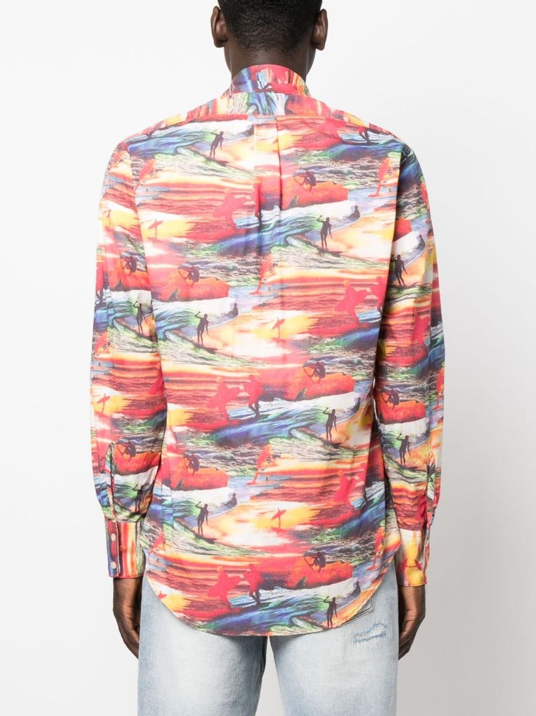 Red Sunset Print Cotton Shirt