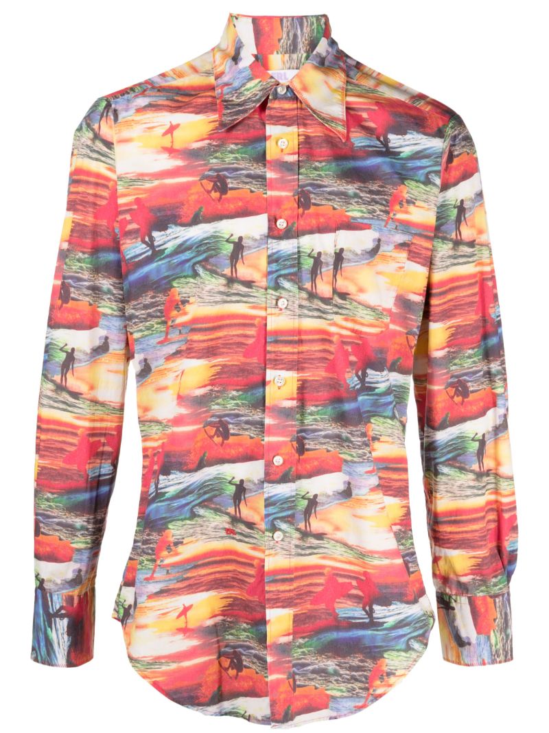 Red Sunset Print Cotton Shirt