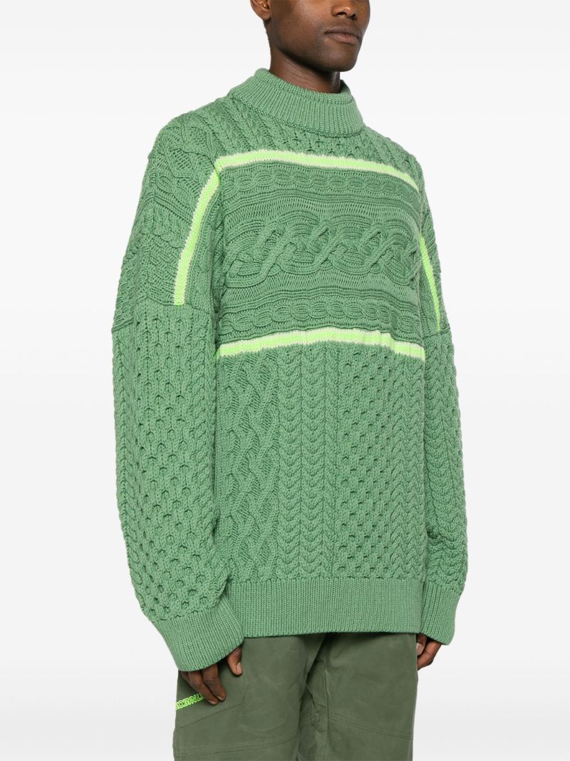 Green Aran-knit Merino Wool Sweater