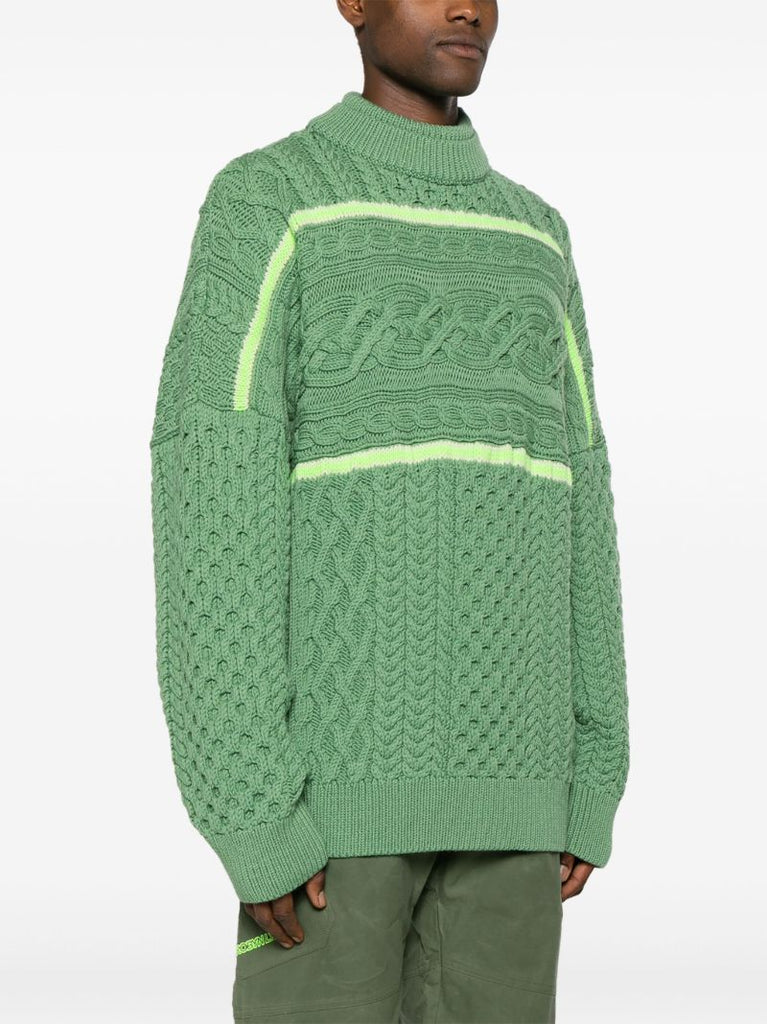 Green Aran-knit Merino Wool Sweater