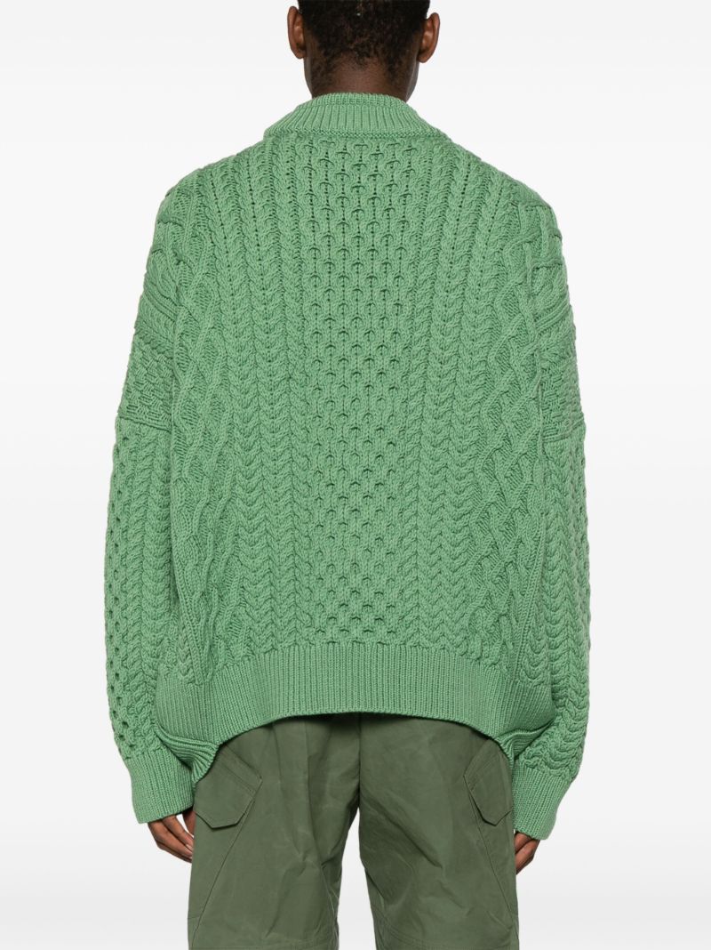 Green Aran-knit Merino Wool Sweater