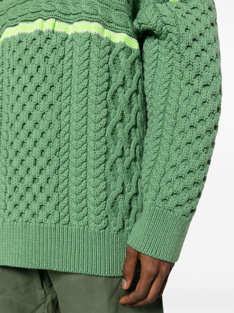 Green Aran-knit Merino Wool Sweater
