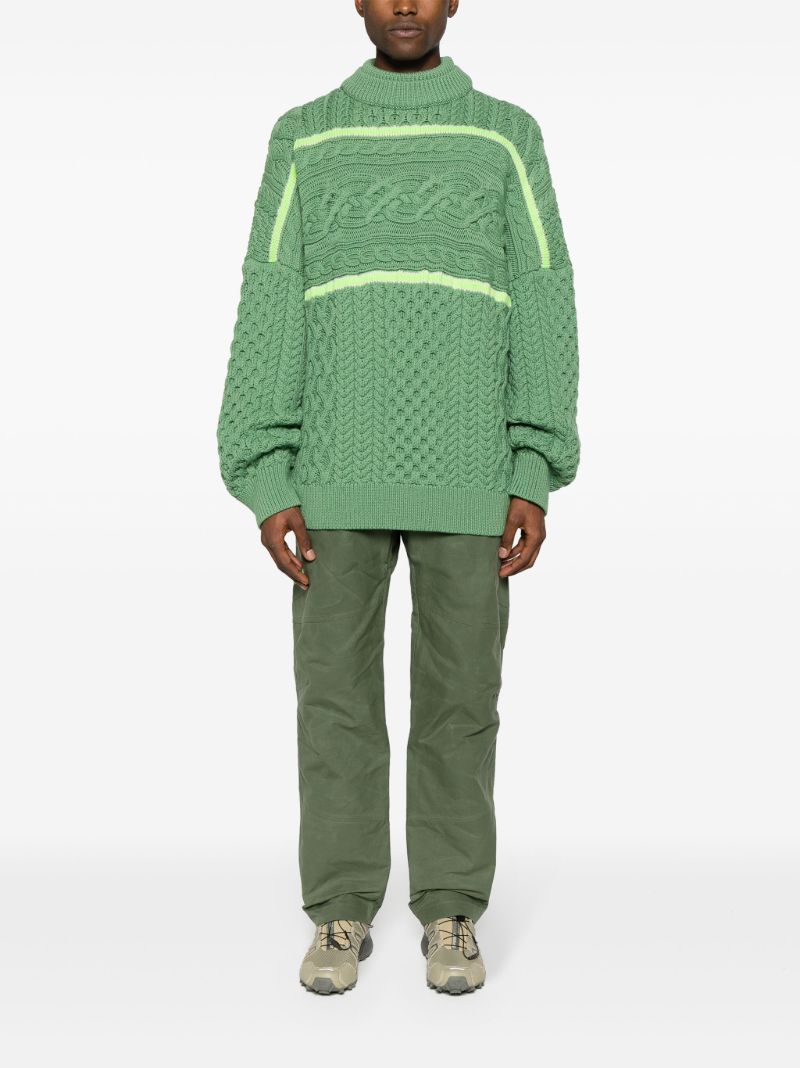 Green Aran-knit Merino Wool Sweater