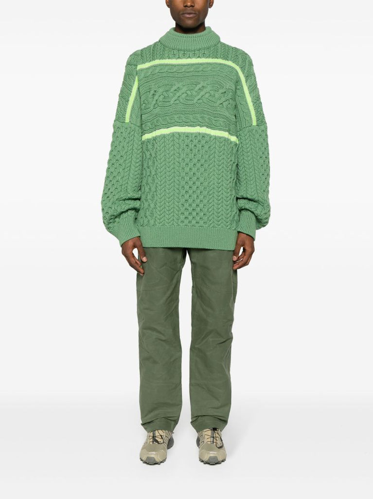 Green Aran-knit Merino Wool Sweater