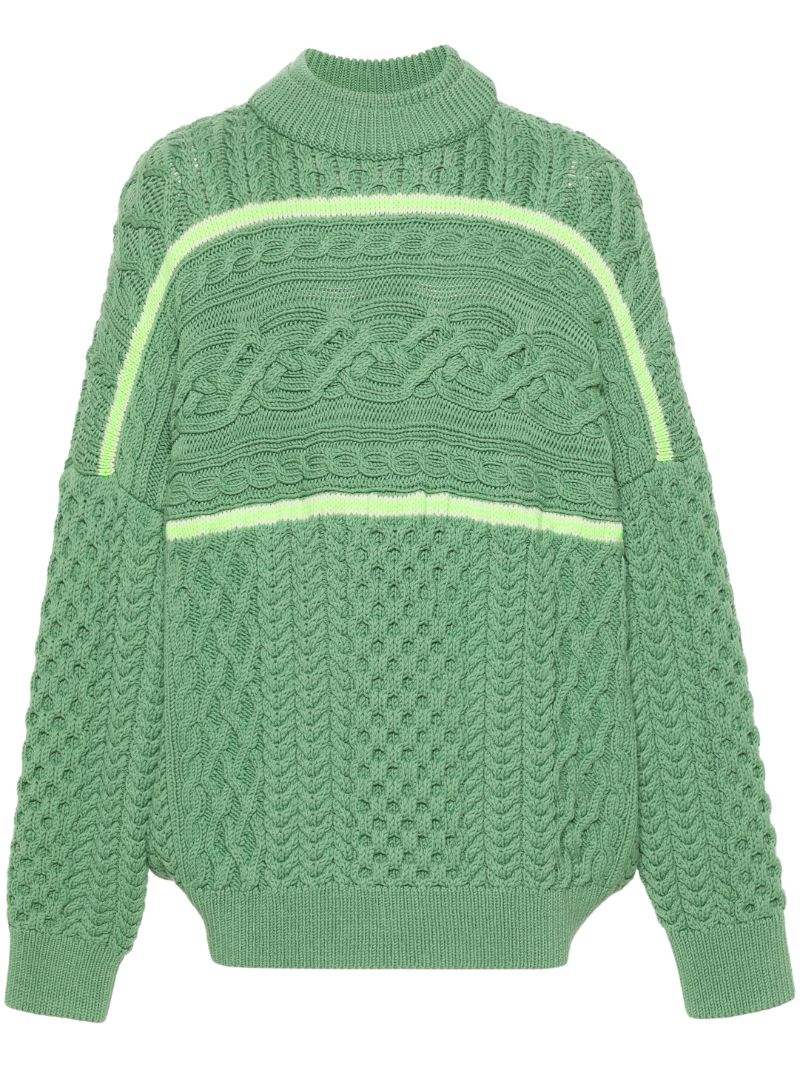 Green Aran-knit Merino Wool Sweater