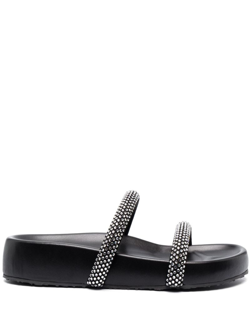 Black Croissette Crystal Embellished Sandals