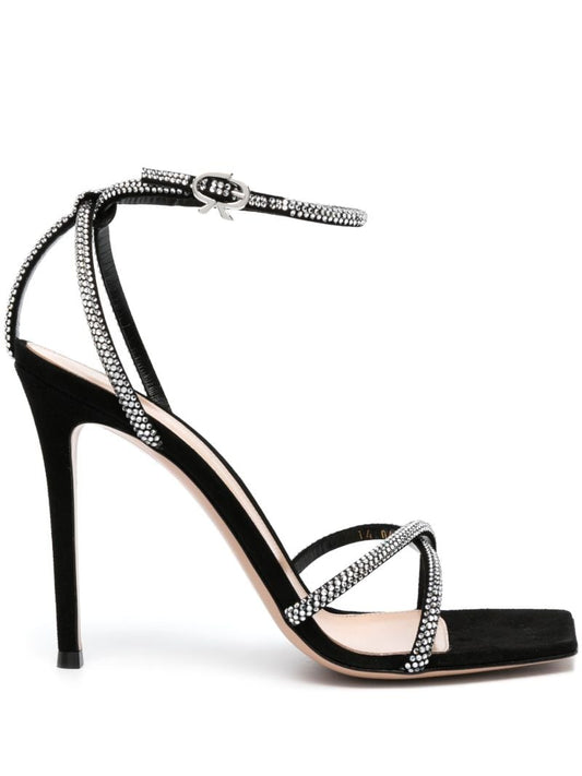 Black Riccam 105 Crystal Suede Sandals