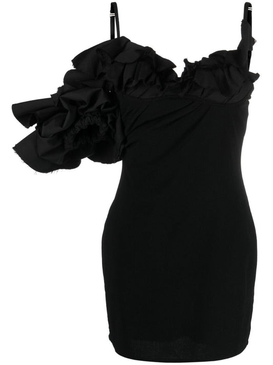 Black La Robe Duna Ruffled Mini Dress