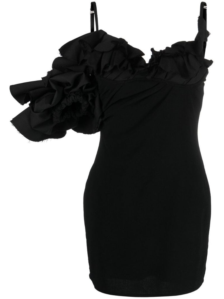 Black La Robe Duna Ruffled Mini Dress