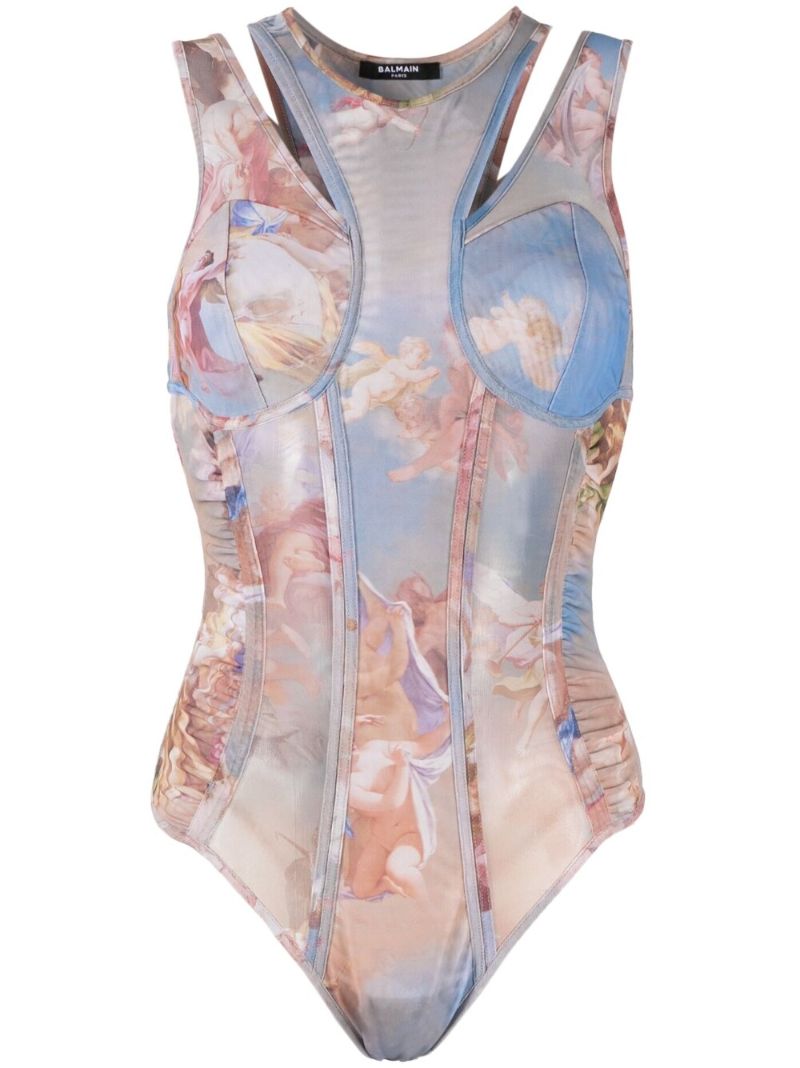 Multicolour Sky Print Sleeveless Bodysuit