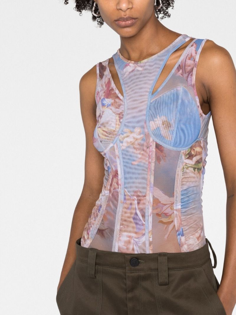 Multicolour Sky Print Sleeveless Bodysuit