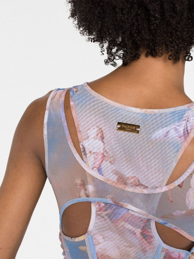Multicolour Sky Print Sleeveless Bodysuit