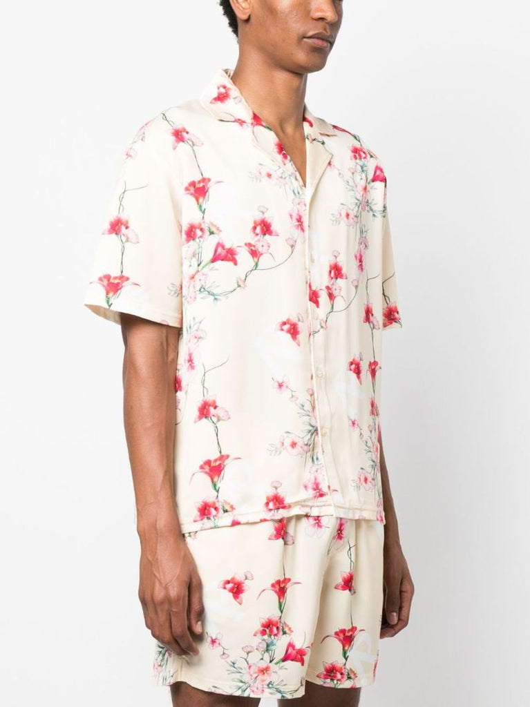Beige Floral Print Short Sleeved Shirt