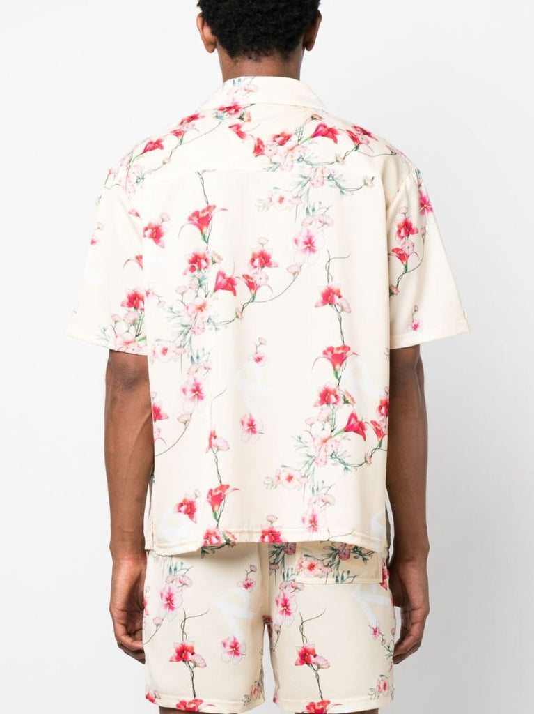 Beige Floral Print Short Sleeved Shirt