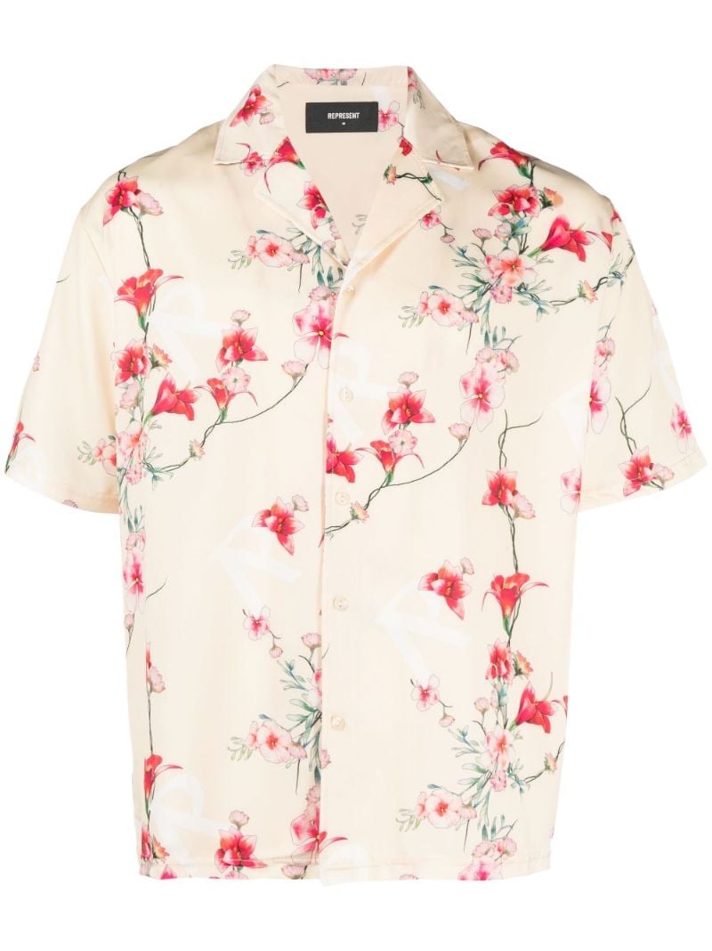 Beige Floral Print Short Sleeved Shirt