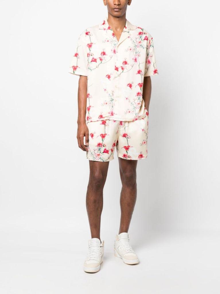 Beige Floral Print Short Sleeved Shirt