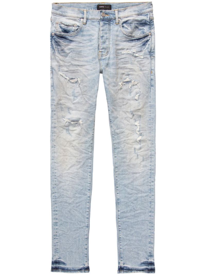 Blue Distressed Low-rise Skinny Jeans