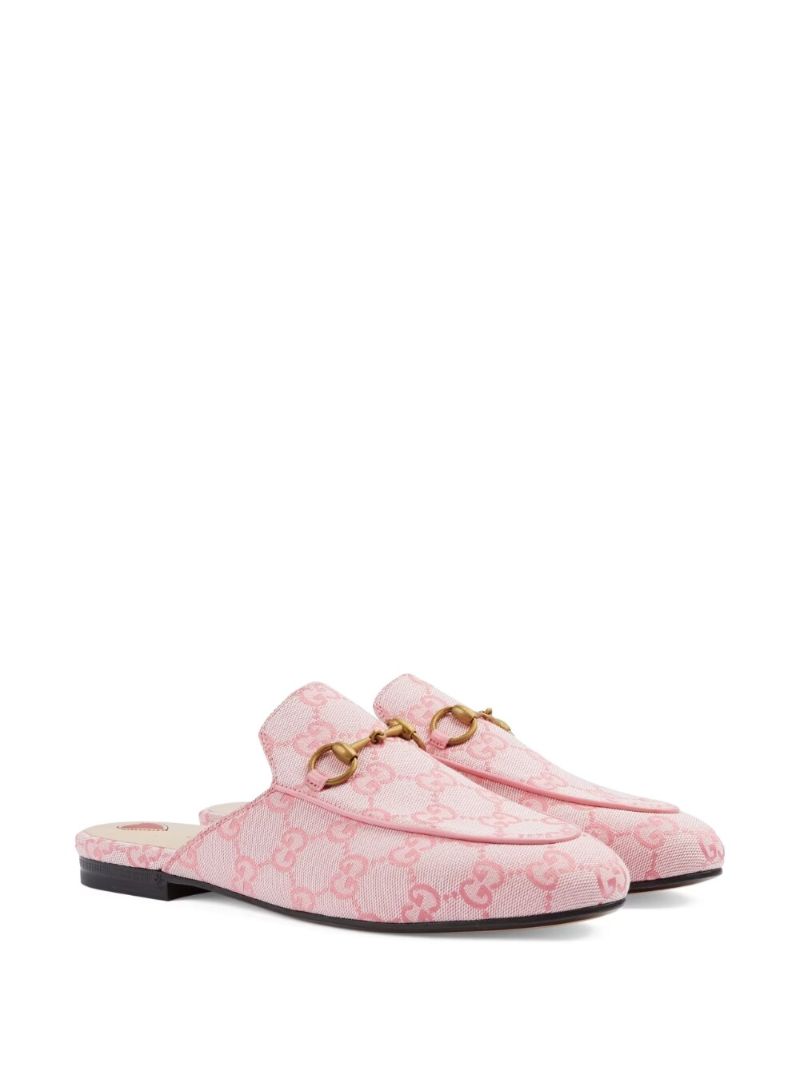 Pink Princetown Gg Canvas Slippers